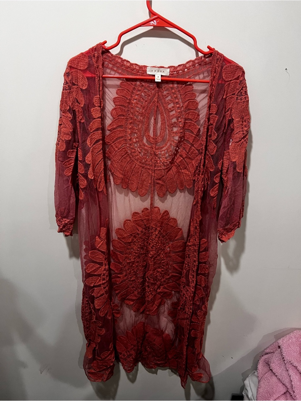 Free People Red Lace Sheer Duster - Bohemian Intimates Cover-Up